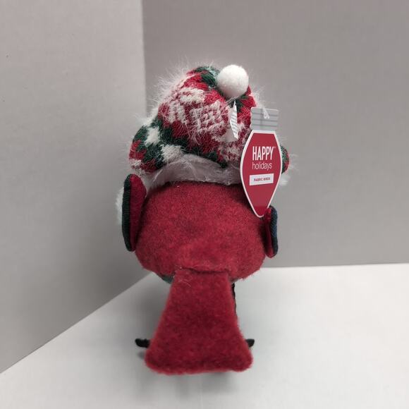 Walgreens Christmas Fabric Bird Tabletop Decor Red Fur Hat Happy Holidays - Picture 3 of 9